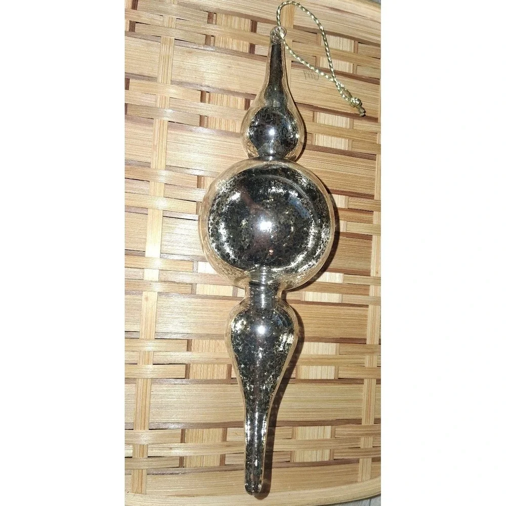 Vintage Mercury Glass Finial Christmas Ornament Silver Double Reflector Drop 9.5